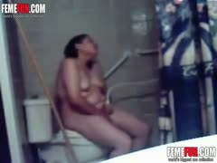 Hidden cam catches my kinky fat wife masturbating in toilet